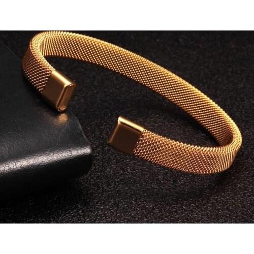 New Fashion Mesh Stainless Steel Open Cuff Bangles For Man Women Jewelry Trendy Gold Plated Sporty Bracelets Pulsera