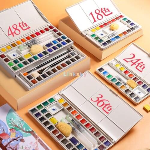 Maries 18/24/36/ 48 Colors Solid Water color Pigment With Water Brush,Transparent Watercolor For Drawing painting Art Supplies