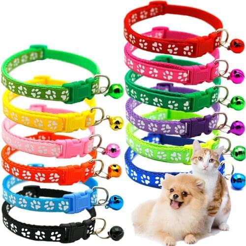 12 Colors Pet Dog Cat Collar Adjustable Pet Dog Cat Collar with Bell Pet Bell Collar for Cat Small Dogs Pet Accessories