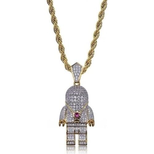 Hip Hop Gold Plated Frozen Micro-Dense AAA CZ Astronaut Pendant Necklace Jewelry
