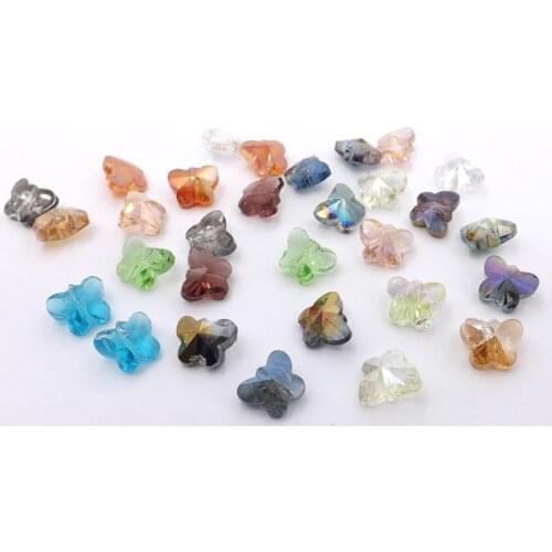 QIAOHE 50pcs Glass Crystal Butterfly Beads Loose Beads Mixed 10 x 8mm For Fashion jewelry Making #QHGZ64