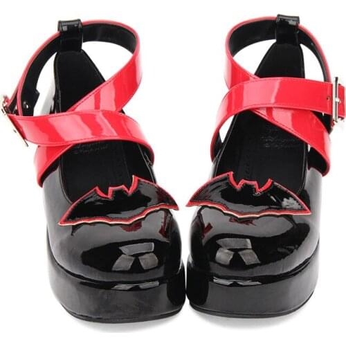 Princess sweet punk shoes Dark Lolita shoes with thick soles muffin punk bat ornament hit color round head of slope heel pu8830