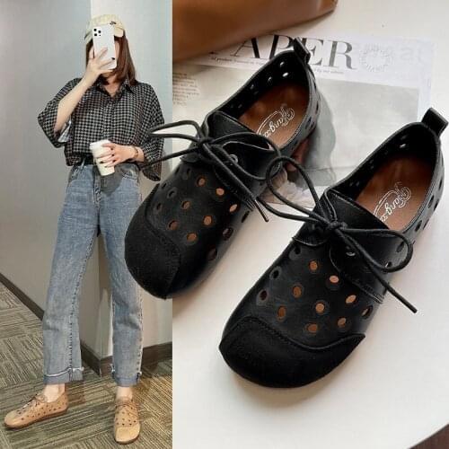 Large size 35-40 shallow mouth breathable comfortable flat bottom ladies single shoes summer retro simple pea shoes hot sale