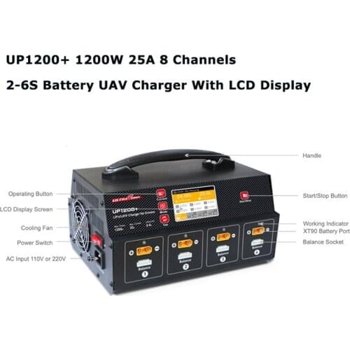 Ultra Power UP1200+ 25A Agricultural Drone Fast Balance Charger With Display Screen For 8 Channel 2-6S LiPo LiHV Battery
