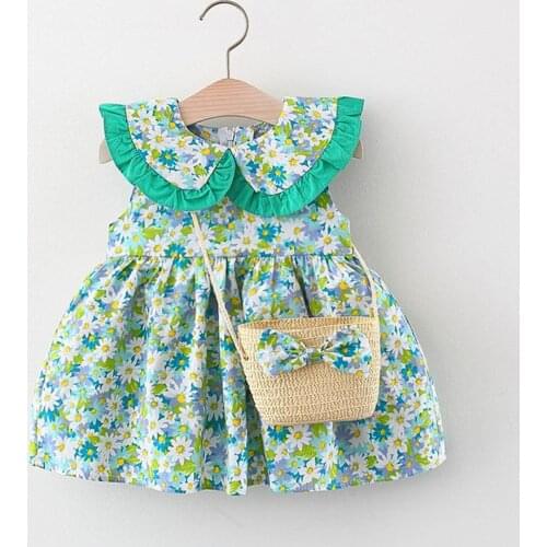 #VW Toddler Baby Kids Girls Dress Peter Pan Collar Floral Kids girls Dress Summer A-line Sleeveless Princess Dresses robe été