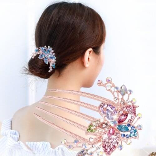 1Pc Colorful Flowers Rhinestone Hairpins Vintage Womens Hollow Out Crystal Hair Comb Hairpin Fashion Hair Accessories Ornaments