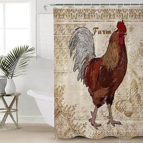 Rural Style Hen Butterfly Texture Shower Curtain Bathroom Decorative Waterproof Polyester Fabric Curtain for Bathroom