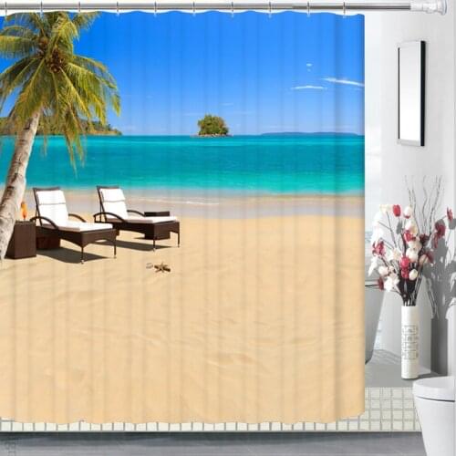 3D Shower Curtains Seaside Sandy Beach Scenery Pattern Bath Curtain Waterproof Fabrics Bathroom Curtains Products