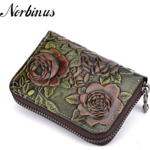 Norbinus Genuine Leather Women Wallets Female Embossed Zipper Wallet Credit Card Holder Organizer Purse Small Mini Coin Pocket
