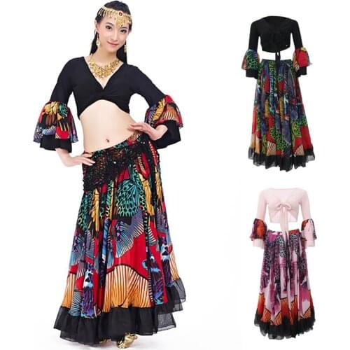 Womens Belly Dance Skirt Tribal Circular Maxi Dress Dancing Top And Skirts