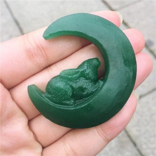 Natural Dongling jade stone Moon cute rabbit Pure hand carving pendant crystal jewelry gift 1pcs