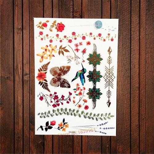 1PC New Design Waterproof Henna Gold Tattoo Rose Flower Butterfly Oriole Design Women Jewel Decal Temporary Tattoo Sticker AYH99
