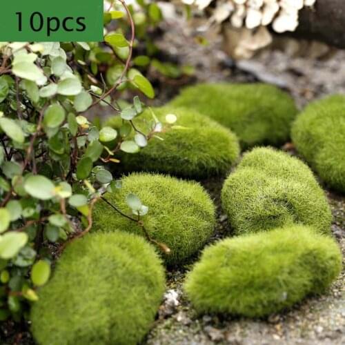 10PCS 3 Size Green Artificial Moss Rocks Garden Decorative Faux Moss Covered Stones Home Plants Decor DIY Crafting Acceories