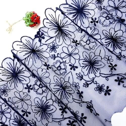 18Yards Exquisite Embroidered Lace Trim Navy Fabric Flowers Mesh Tulle Ribbon DIY Craft Sewing Dress Clothing Accessories