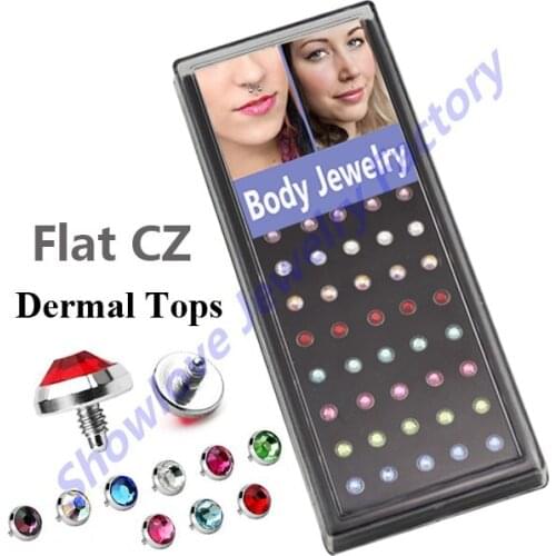 40pcs/box 16g CZ Stone Micro Dermal Anchor Top 3mm&4mm&5mm&6mm Gem Head Piercing Skin Diver Earring Body Piercing Jewelry