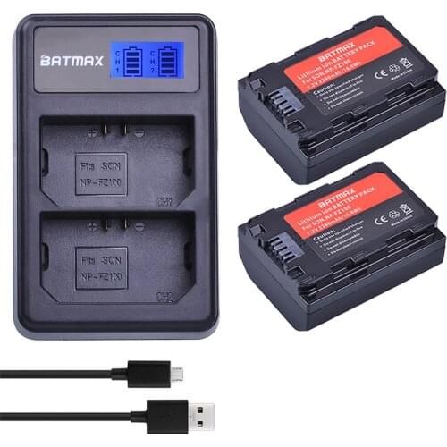Batmax 2pc NP-FZ100 NP FZ100 Camera Battery +LCD Dual USB Charger for Sony NPFZ100 ,Alpha9,Sony A9,Sony Alpha9R,Sony A9R Camera