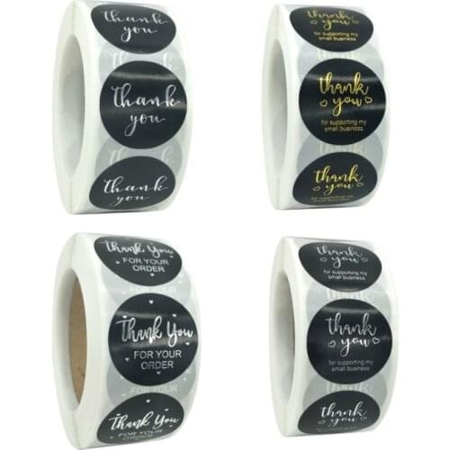 Free shipping 5000pcs Roll hot gold silver thank you baking sticker label Round Black Golden sliver baking label Stickers