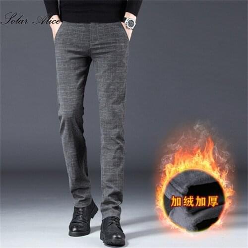Free Shipping 2021 Mens Winter New Style Plus Velvet Thick Stretch Slim-Fitting Casual Pants Simple Plaid Pants