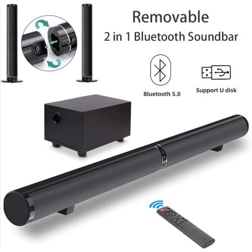 Bluetooth Soundbar Speaker Home Theater Bass Multi-function Bluetooth Speaker Removable 2 in 1 for TV PC Smartphone Subwoofer