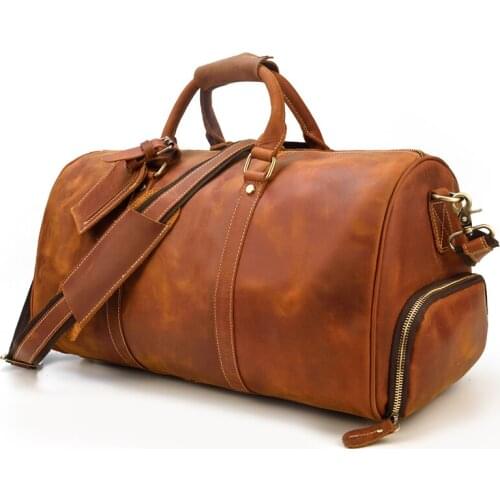 Large Shoulder Bag Cowhide Bag Weekend Bag Vintage Genuine Leather Travel Bag for Men Crazy Horse Leather Travel Duffle