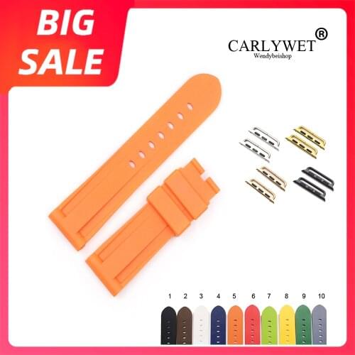 CARLYWET Luxury Fashion 38 40 42 44mm Orange Silicone Rubber Replacement Wrist Watchband Strap Loops For Iwatch Series 4/3/2/1
