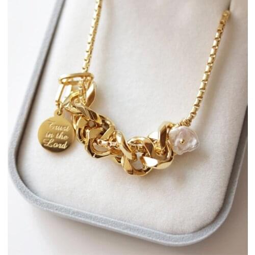 Vacuum Plating Natural Real Pearl Personality Trendy Fashion Clavicle Chain Necklace Pendant Baroque Luxury Jewelry Female