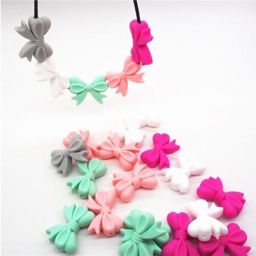 Chengkai 100pcs Silicone Bow Tie Teether Beads DIY Baby Shower Teething Montessori Sensory Toy Bow-Knots Accessories