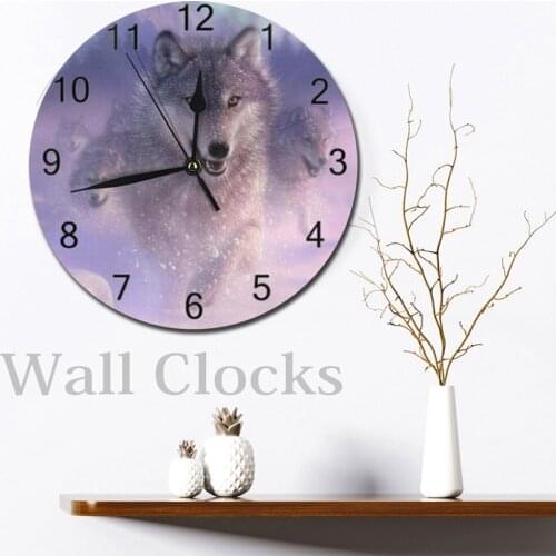 Wolf Animal 25CM Wall-Clocks Decor Numeral Digital Dial Mute Silent Digital Clocks Battery Operated Clocks Living Room Clocks