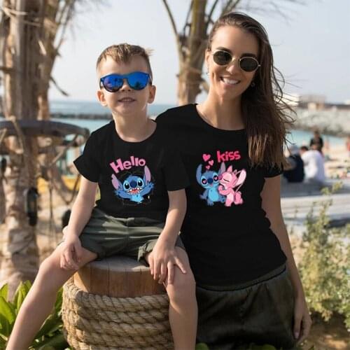 New Summer Black Womens T Shirt Fashion Family Matching Outfits Summer Short Sleeve T-shirts Harajuku Streetwear Tops Kids Tees