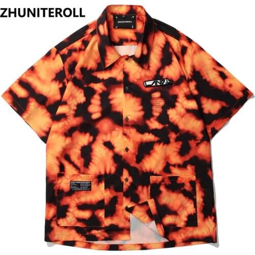 Summer 2021 Mens Tie Dye Print Hawaiian Beach Shirts Harajuku Fashion Short Sleeve Blouse Punk Unisex Shirts Tops Streetwear