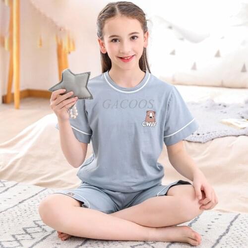 Summer Boys Girls Short Sleeve Cotton Pajamas Sets Childrens Sleepwear Baby Homewear Teen Girls Pajama for 4-16Year Cartoon Pjs