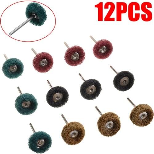 12pcs/set Abrasive Wheel Brush 3*25mm Metal Buffing Pad Shank for Buffing Polishing Grinding Rotary Tool Accessories