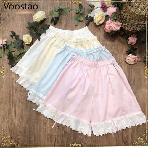 Sweet Women Gothic Lolita Safety Shorts Pants Japanese Kawaii Lace Ruffles Stretchy Underpants Korean Girls Cute JK Bloomers