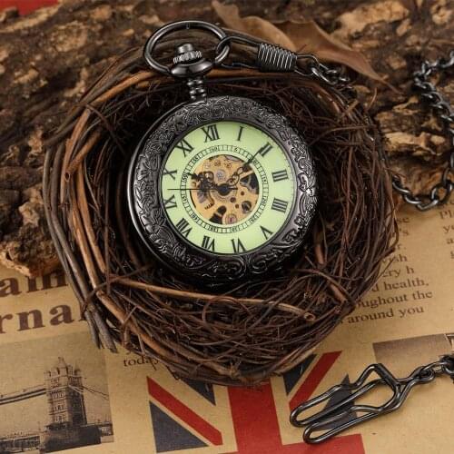 Glows in Dark Top Brand Mens Automatic Mechanical Watches Luminous Skeleton Pendant Hand wind Pocket Watches Men Ladies Gift