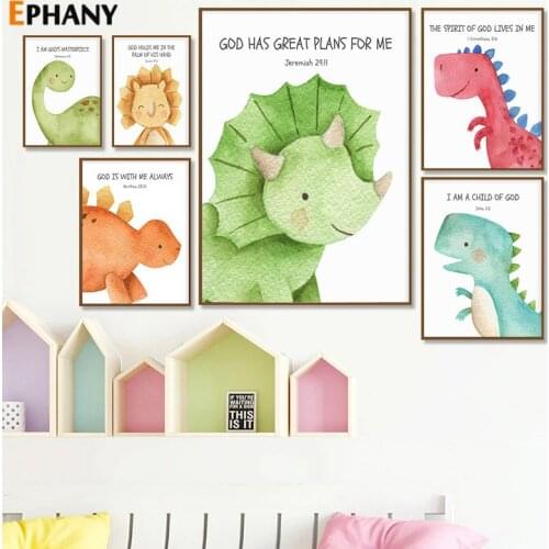 Boy Room Wall Art Print Cartoon Dinosaur Canvas Painting Playroom Print Poster Educational Picture Nursery Kids Bedroom Decor