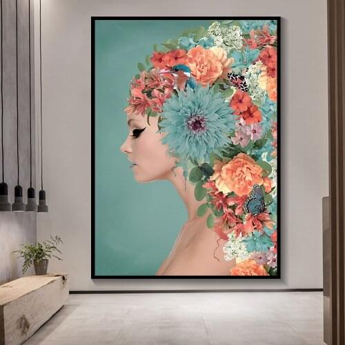 Colorful Flower Woman Head Canvas Poster Nordic Abstract Wall Art Print Painting Modern Decorative Picture Living Room Decor