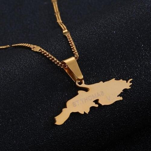 Stainless Steel St. Thomas V.I. Pendant Necklaces Saint Thomas Island Map Charm Jewelry