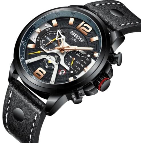 NIBOSI Chronograph Men Watch Sports Wristwatch Watch Military Army Watches Men Waterproof Leather Clock Man Relogio masculino