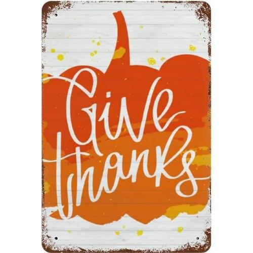 NoBrands Vintage Retro Metal Tin Sign Wall Decor Art Give Thanks Abstract Art Pumpkin Oil Painting Home Decor Plaque Poster Man