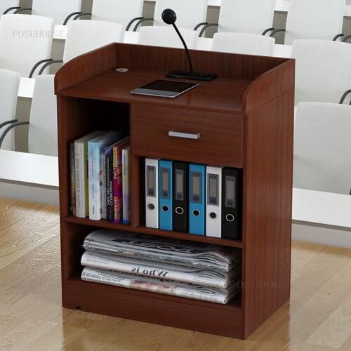 Solid Wood Office Reception Desk for Meeting Room Teacher Speech Podium Table Simple Modern Cashier Storage Cabinets with Drawer