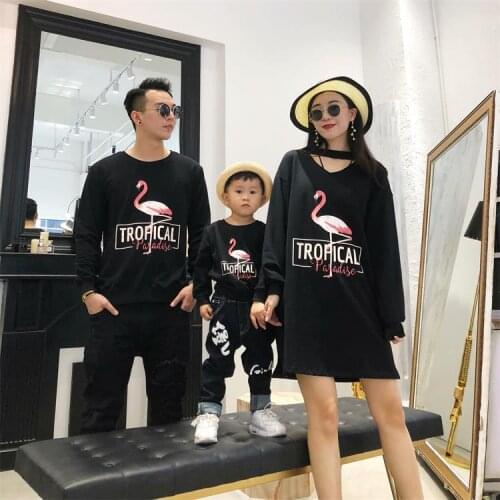 Autumn New Family Look Ins Popular Family Hoodies Boys and Girls Cartoon Flamingo Print Family Matching Clothes