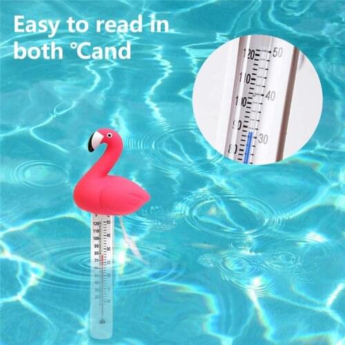 Swimming Pool Floating Water Thermometer Gauge Flamingo Shape Floating Thermometers With String For Swim Pools Spas Hot Tubs