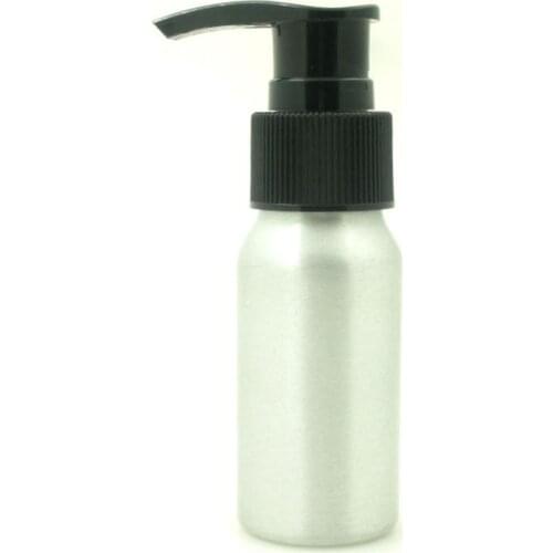30ml 1oz Empty Round Aluminum Bottles, Sliver Metal Bottle With Black/White Twist Lotion Pump