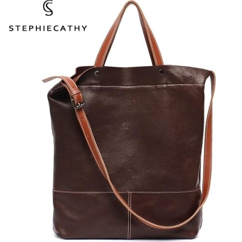 SC Vintage Natural Leather Women Shoulder Bags 2020 Casual Design Large Tote Female Soft Cowhide Laptop Handbags Crossbody Purse