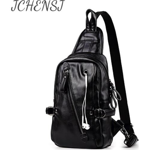 JCHENSJ Mens Leather Shoulder Bag Luxury Vintage Cross Body Chest Bags For Men Headphone Male Crossbody Bag