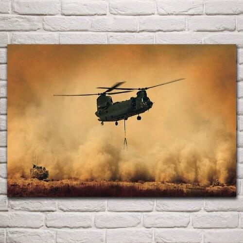 Ch 47 chinook military desert assault transport helicopters living room home decor wall art print wood frame fabric poster KP876