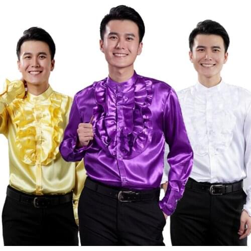 Thin stand collar fashion slim shirt men long sleeve shirt mens teenage korean shirt mens personality stage singer dance purple