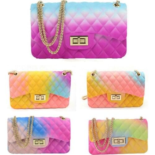Fashion Womens Shoulder Bag Rainbow PVC Tie dye Crossbody Bags Hasp Colorful Jelly Chain Bag