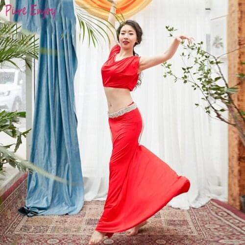 Women Belly Dance Costume Set Bellydance Training cottonClothing Competition Outfits Suit Girls Dance Wear Top and Hip Scarf