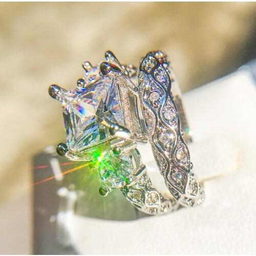 Size 6-10 Top Selling Luxury Jewelry Couple Rings 925 Sterling Silver Fill Princess Cut 5A Zirconia Square Wedding Bridal Ring